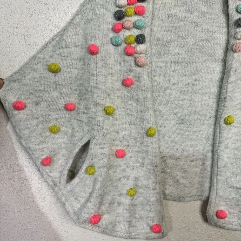 Cat & Jack Girls Kids Cape Poncho Shawl Multicolor Pom‎ Pom Design Gray Size S/M